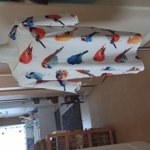 Vintage bird print off white dress/ cover up size medium